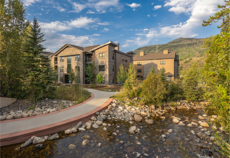 A river alongside of Alpenglow Village