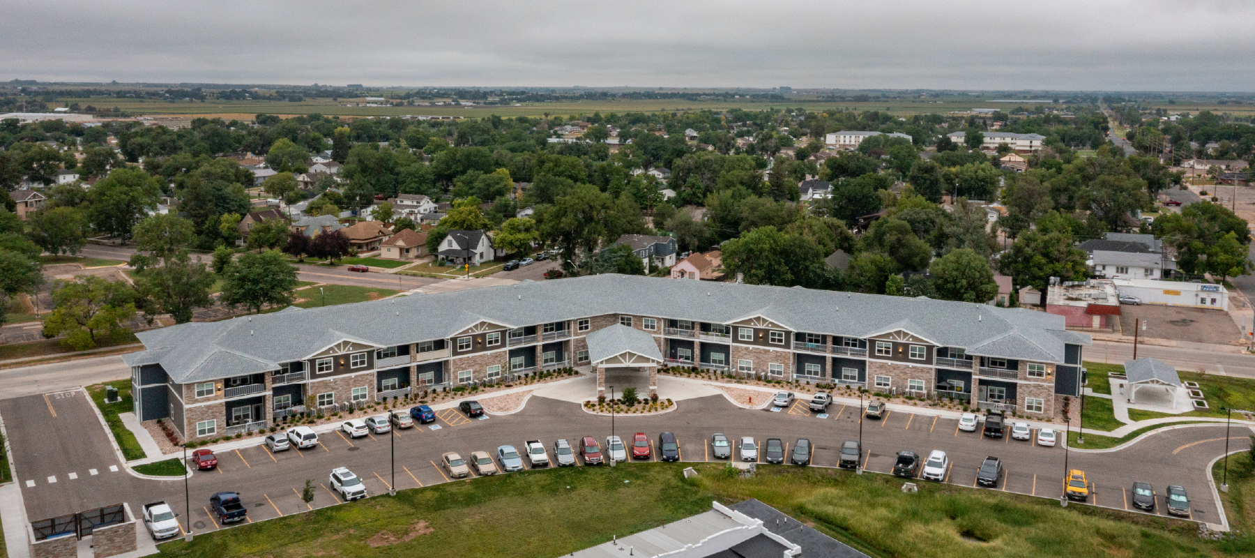 exterior aerial view of Deer Run Apartments